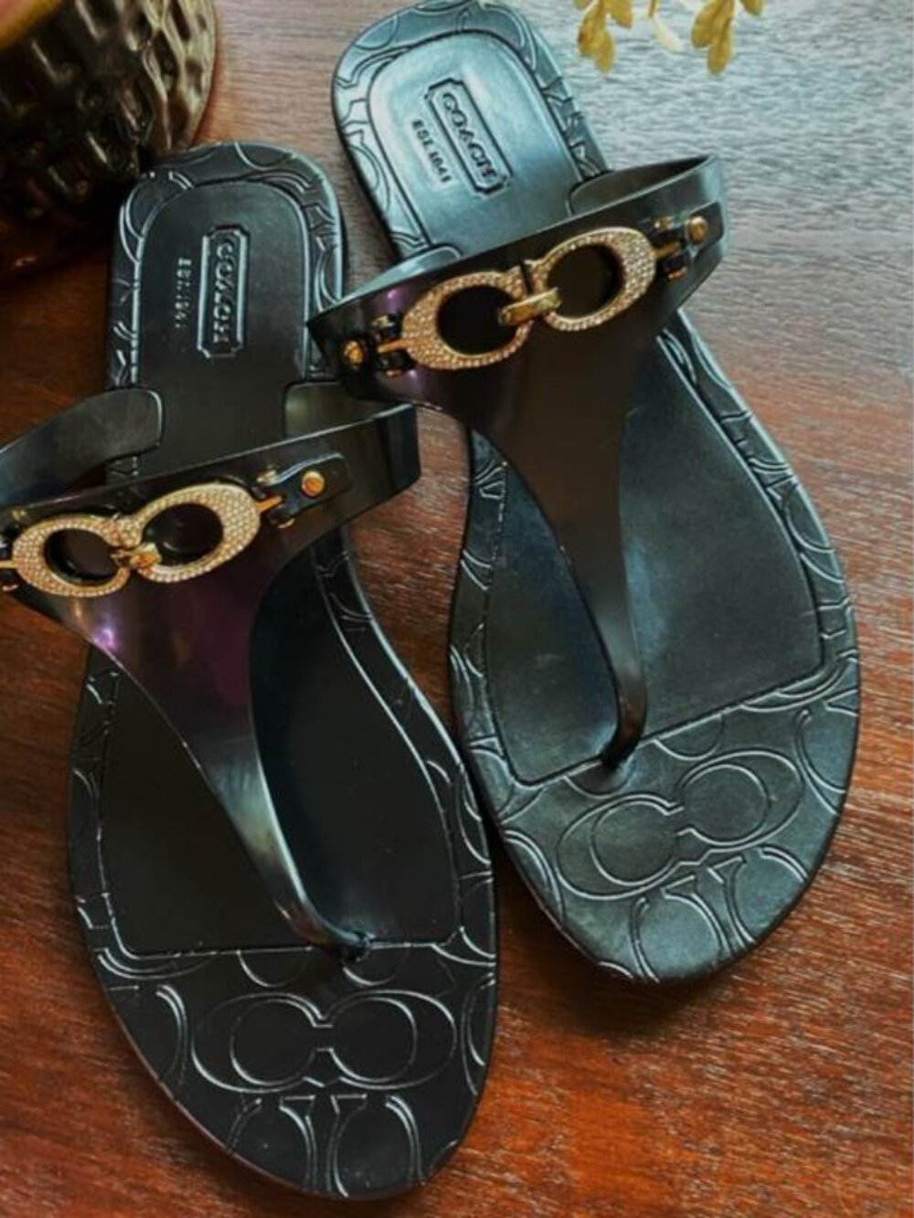 Coach Black Jelly Thong Sandals NWOT